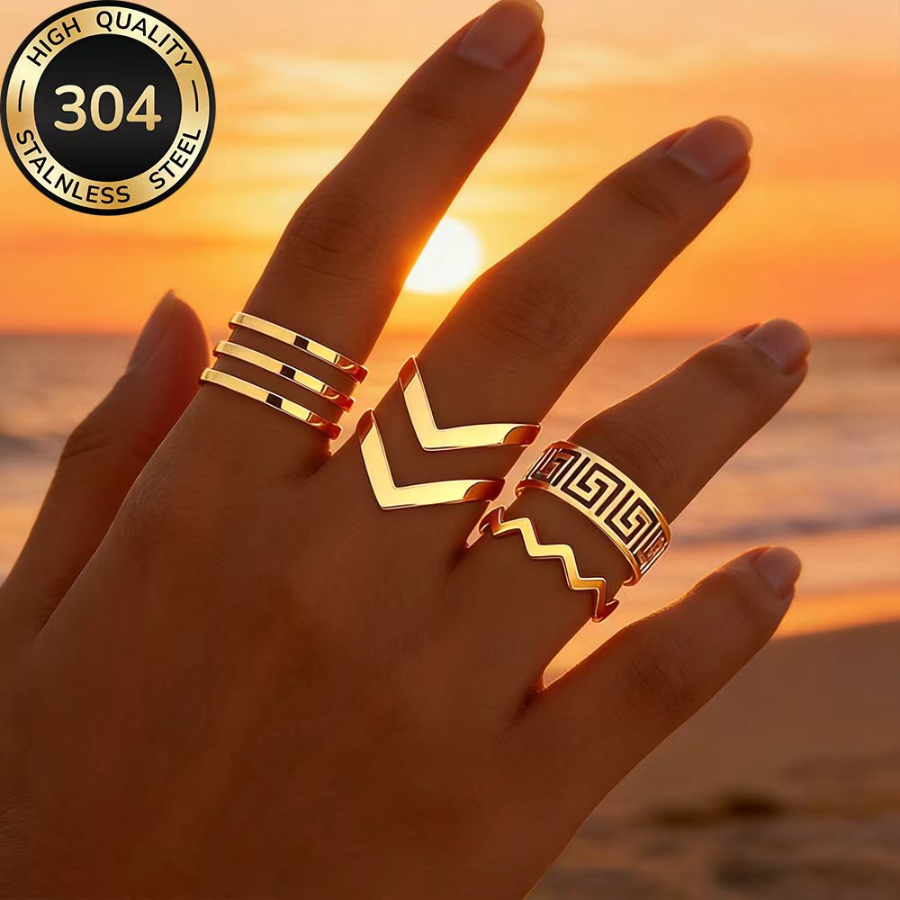 4pc Golden Open Ring Set, High-Quality Stainless Steel